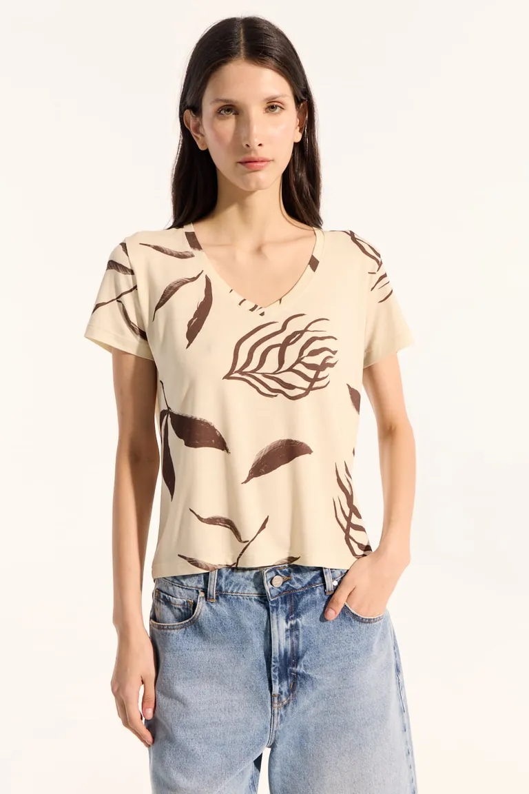 Remera de corte regular con estampado de hojas para mujer de Portsaid en Remeras para argentina