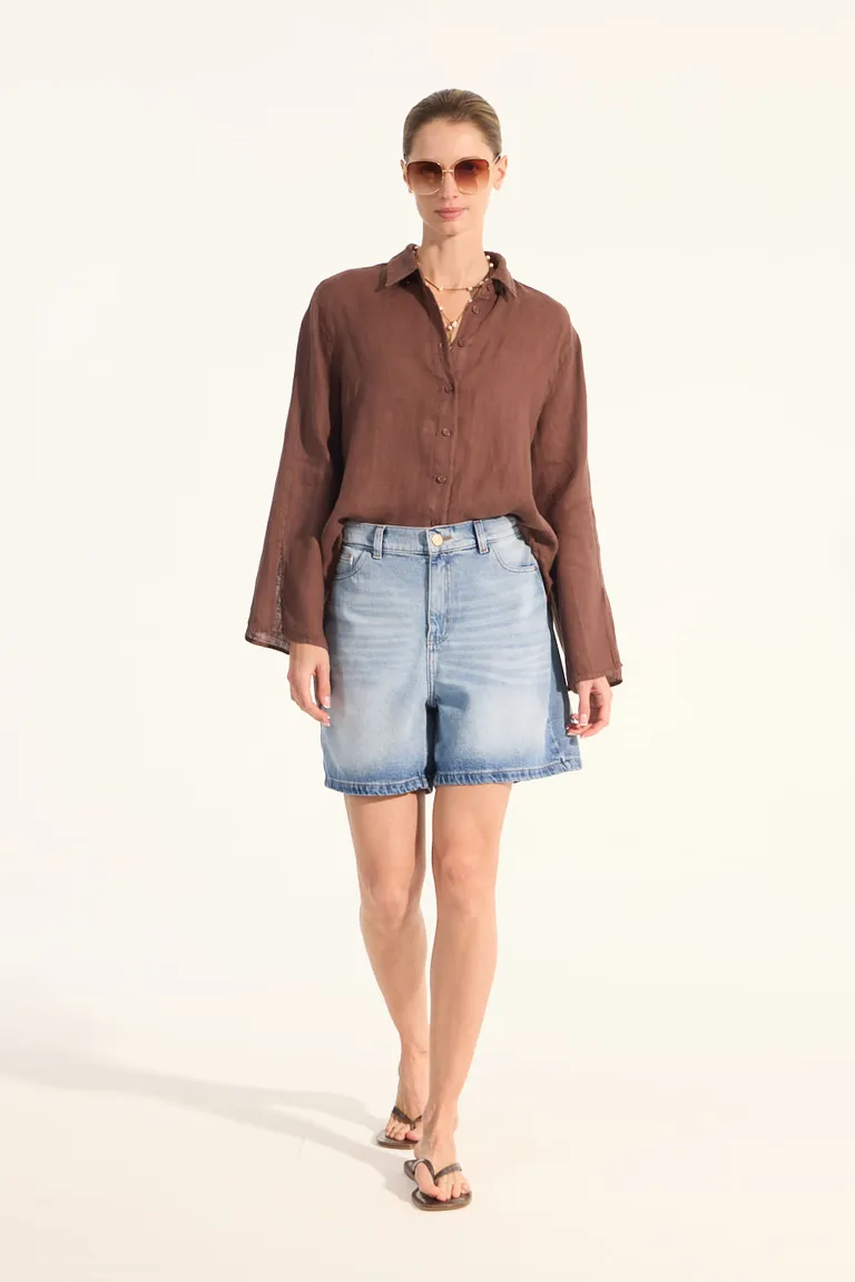 Camisa de lino de corte amplio con detalles en las mangas para un look sofisticado y urbano de Portsaid en Camisas para argentina