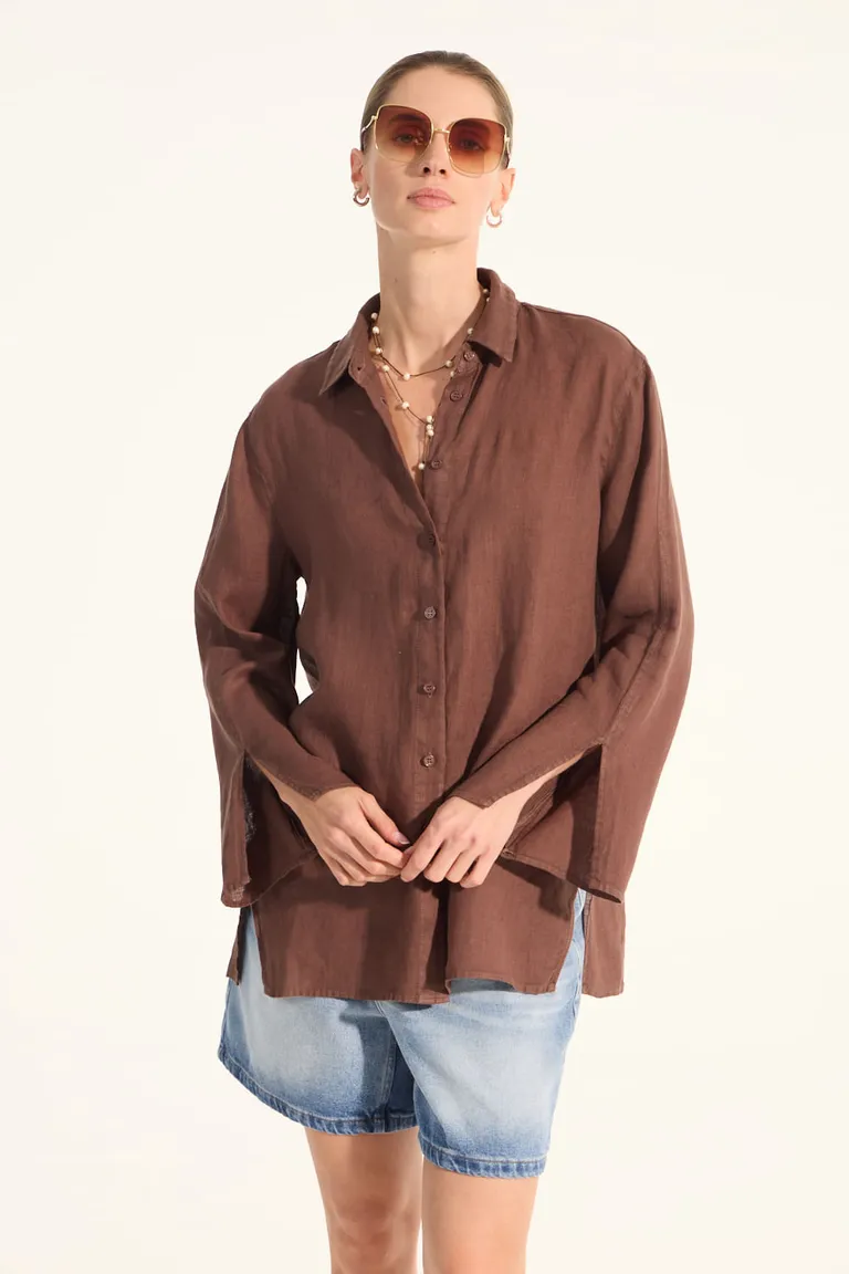 Camisa de lino de corte amplio con detalles en las mangas para un look sofisticado y urbano de Portsaid en Camisas para argentina