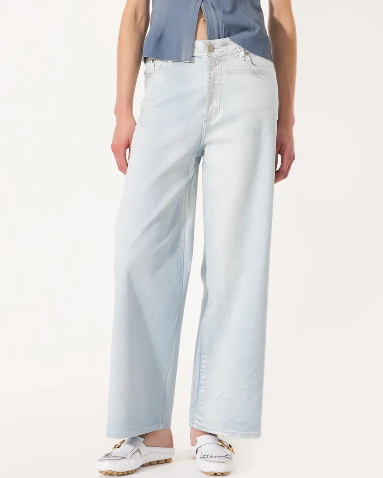 Pantalón de pierna ancha con efecto metalizado suave para mujer de Jazmin Chebar en Pantalones para argentina