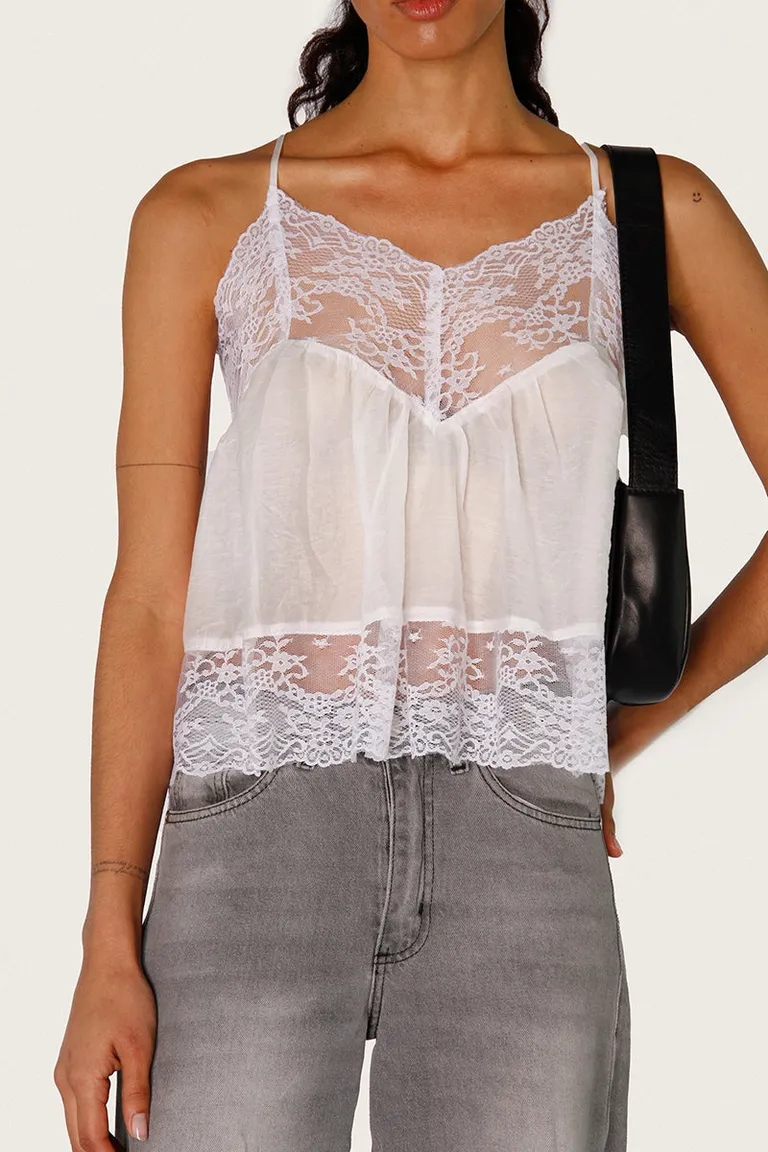 Top de seda translúcida con detalles de encaje - Elegante y versátil de Sofia Sarkany en Tops para argentina