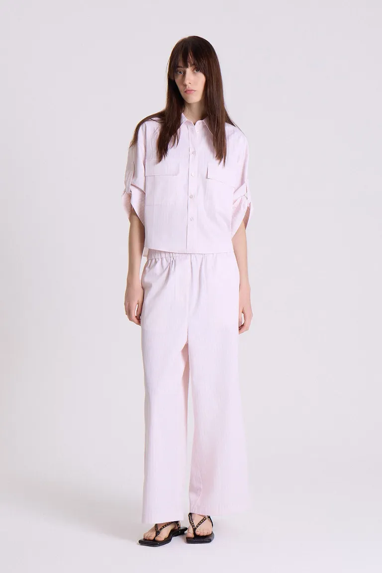Camisa rosa de poplin con manga 3/4 y cuello camisero de Maria Cher en Camisas para argentina