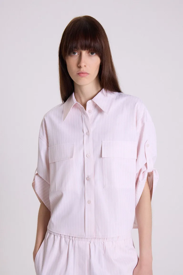 Camisa rosa de poplin con manga 3/4 y cuello camisero de Maria Cher en Camisas para argentina