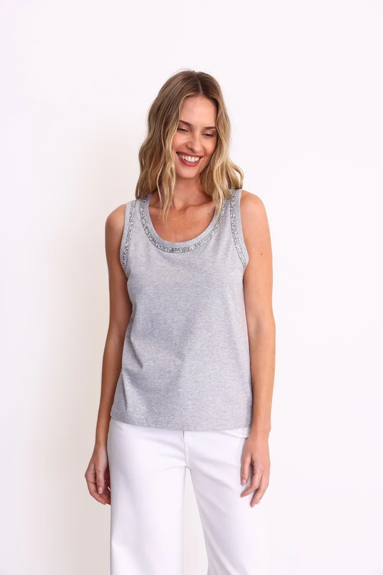 Musculosa gris de algodón con strass para mujer de Yagmour en Remeras para argentina