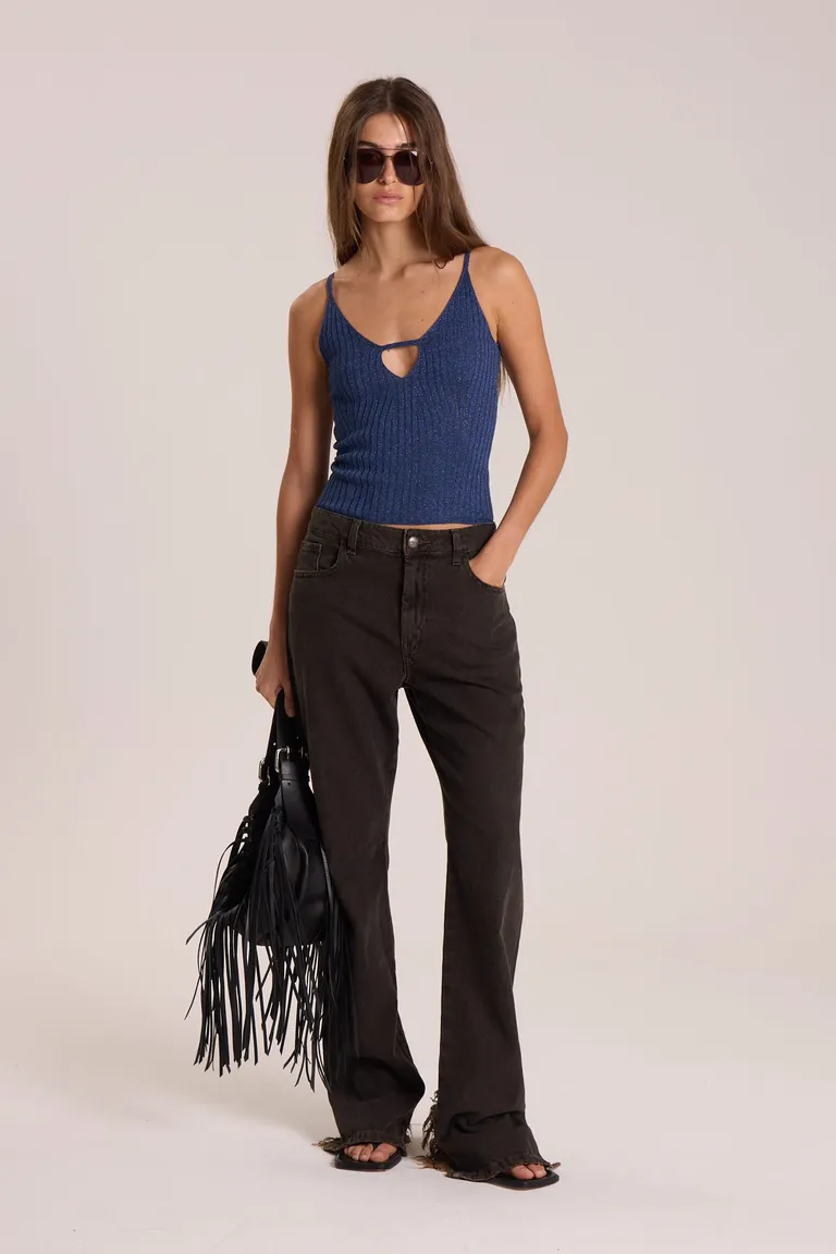 Top femenino de viscosa con detalles en color azul de Maria Cher en Tops para argentina
