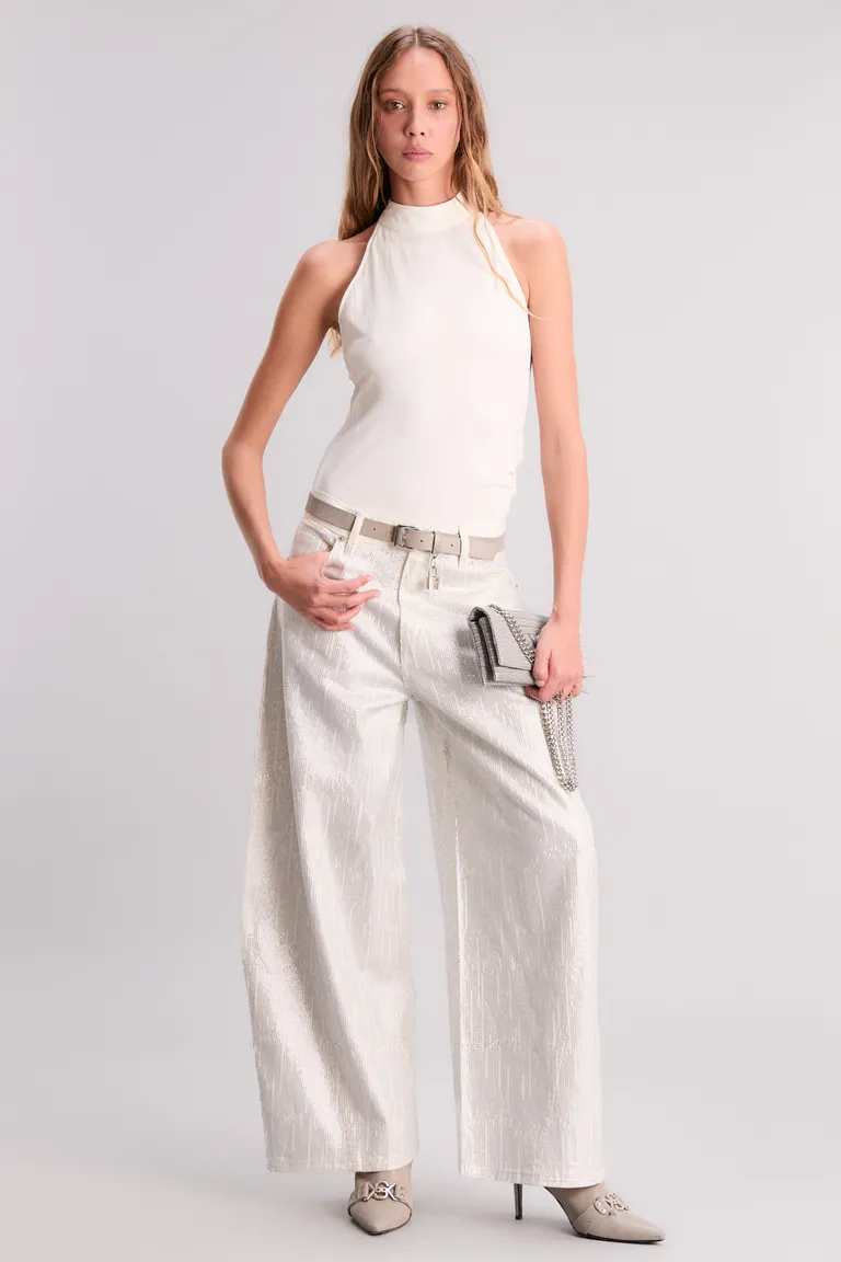 Pantalón barrel de algodón 100% con detalles de cristales aplicados de Kosiuko en Pantalones para argentina