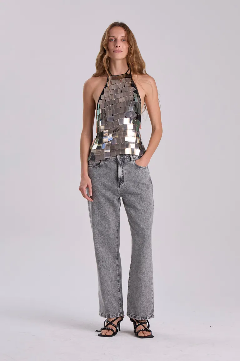 Top de viscosa con bordado a mano y diseño sin mangas ajustable en la espalda de Maria Cher en Tops para argentina