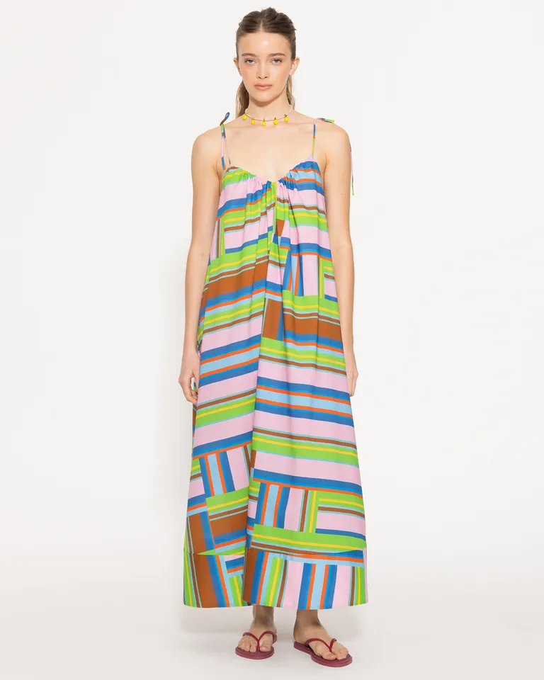 Vestido de algodón con estampado multicolor, diseño amplio y elegante para un look fresco y veraniega de Jazmin Chebar en Vestidos para argentina