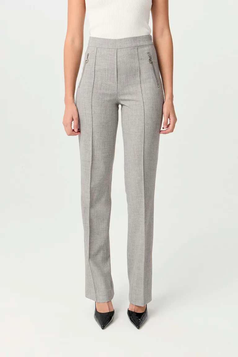 Pantalón de sastrería gris con cintura alta y pierna recta para mujer de Markova en Pantalones para argentina