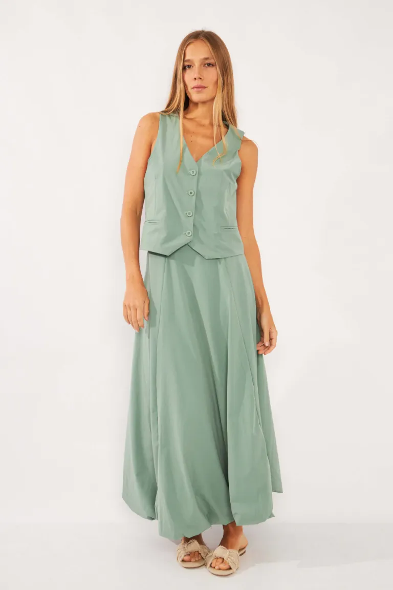 Falda sastrera en color blanco con diseño globo para un look sofisticado y elegante de Belle en Faldas para argentina