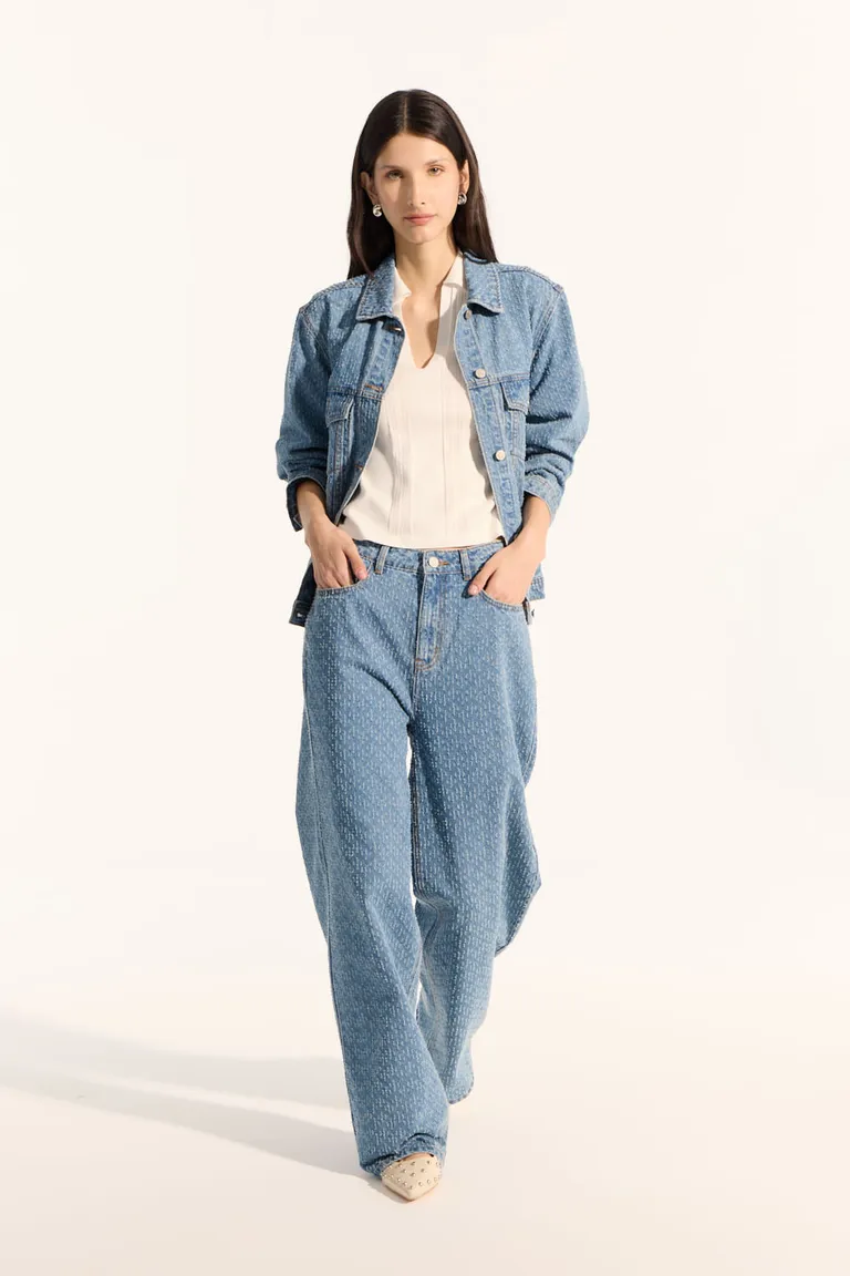 Pantalón vaquero de corte amplio y tiro medio con diseño de jacquard de Portsaid en Pantalones para argentina