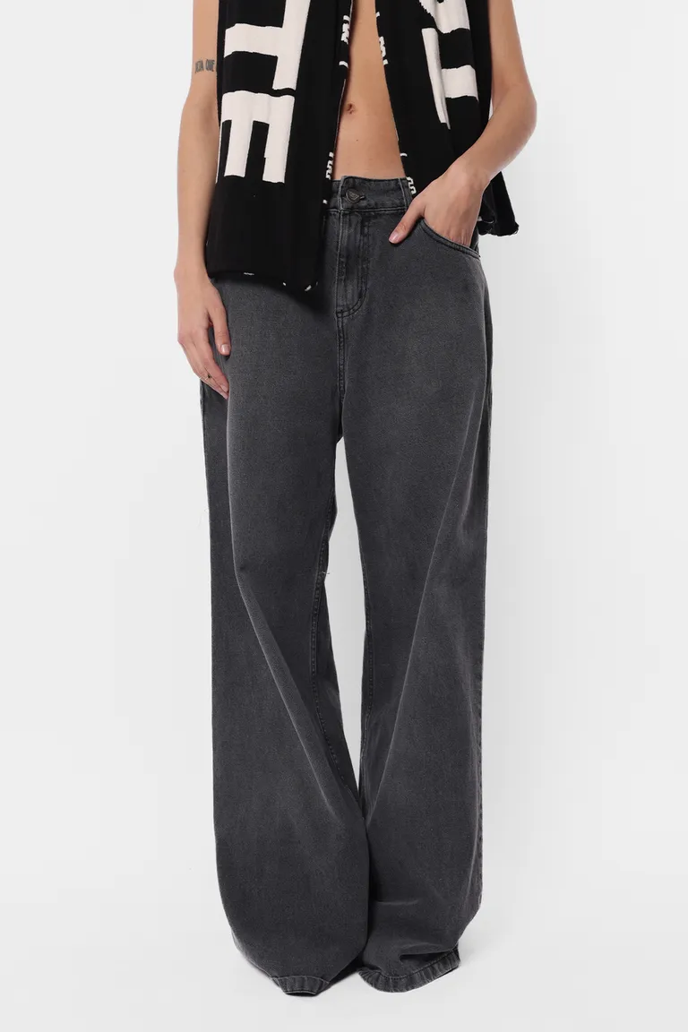 Pantalón denim de corte wide leg en estilo aviador con bolsillos y cierre metálico de Top White en Pantalones para argentina