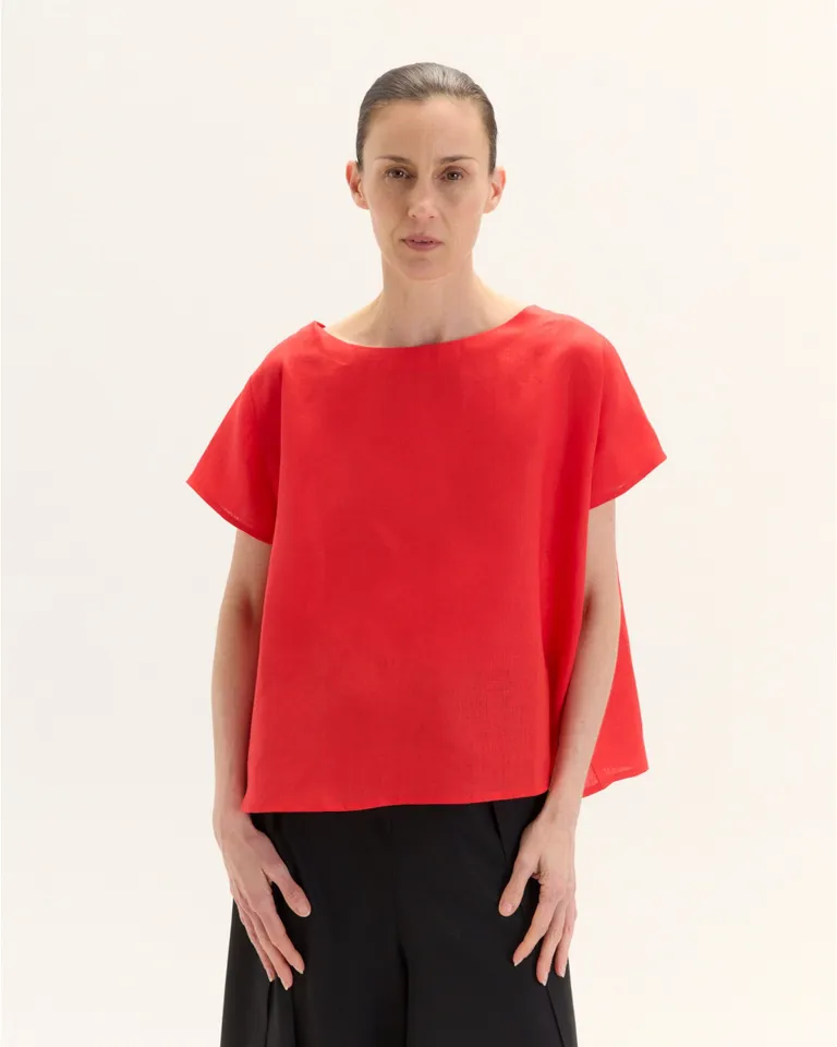 Top evasé de corte suelto con mangas cortas y detalle de abotonadura en la espalda de Blue Sheep en Tops para argentina