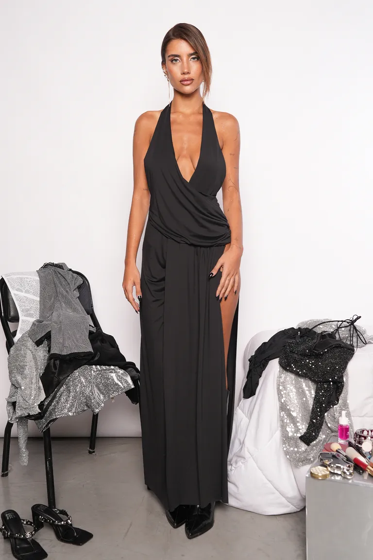 Vestido de microfibra largo hasta el piso con escote bajo y espalda abierta de Top White en Vestidos para argentina