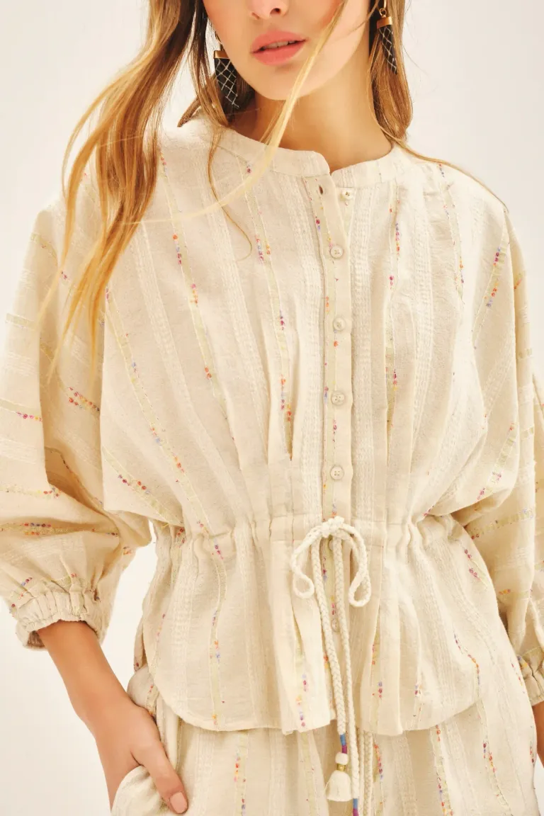 Camisa amplia con detalles jacquard y ajuste en la cintura de Rapsodia en Camisas para argentina