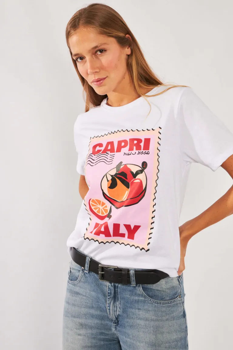 Remera de algodón con impresión gráfica en tendencia de Belle en Remeras para argentina