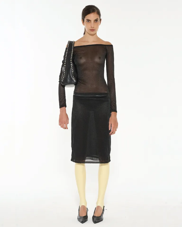 Falda sheer de largo hasta debajo de las rodillas en textil brilloso y traslúcido de Ay Not Dead en Faldas para argentina