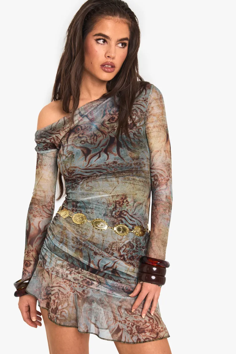 Mini Vestido Animal Manga Larga de Boohoo Vestidos Brown BKSTG