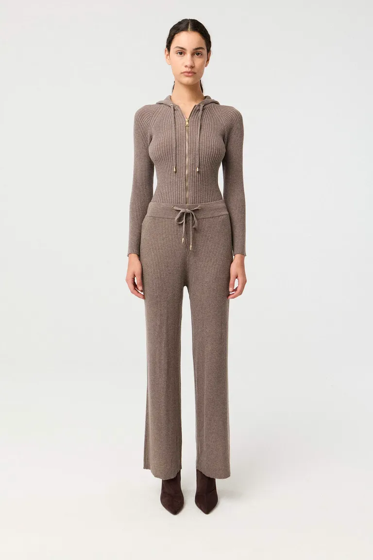 Pantalón de punto tejido acanalado con tiro alto y lazo ajustable en cintura de Markova en Pantalones para argentina