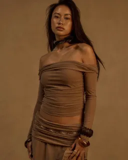 Top bardot fruncido con malla de Musera en Tops para argentina