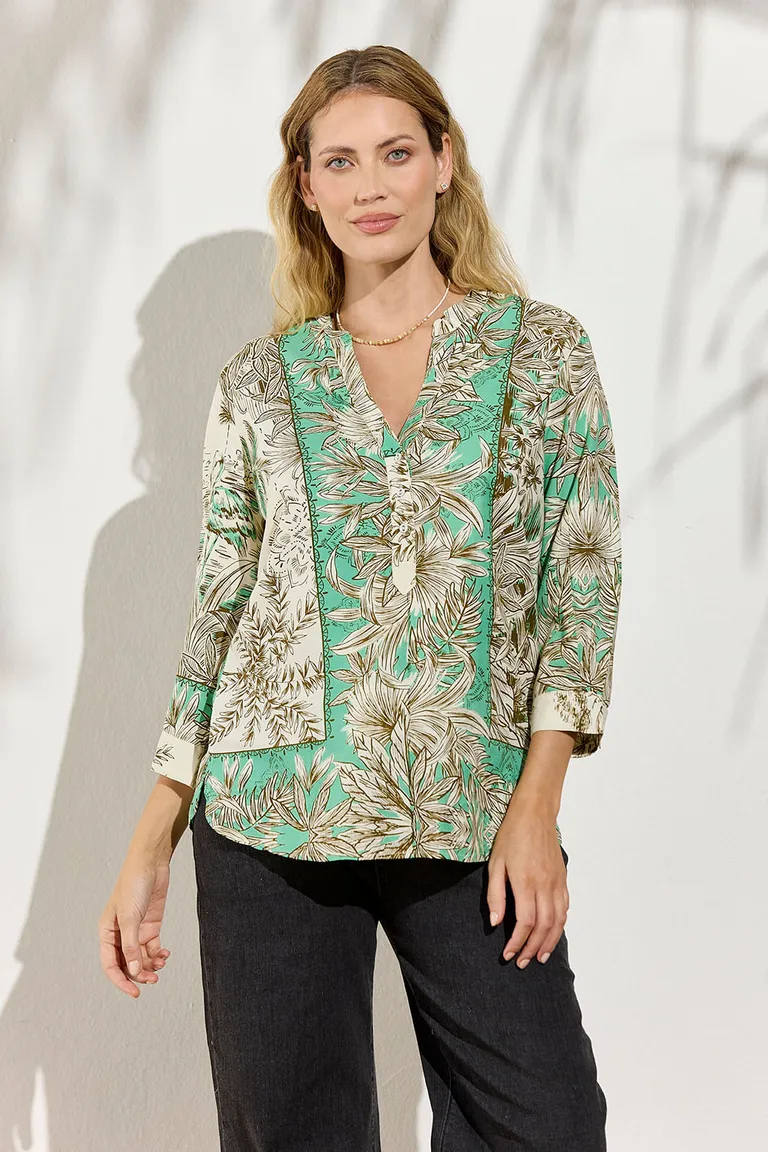 Blusa de manga 3/4 con estampado floral y cuello estilo mao de Indiastyle en Blusas para argentina