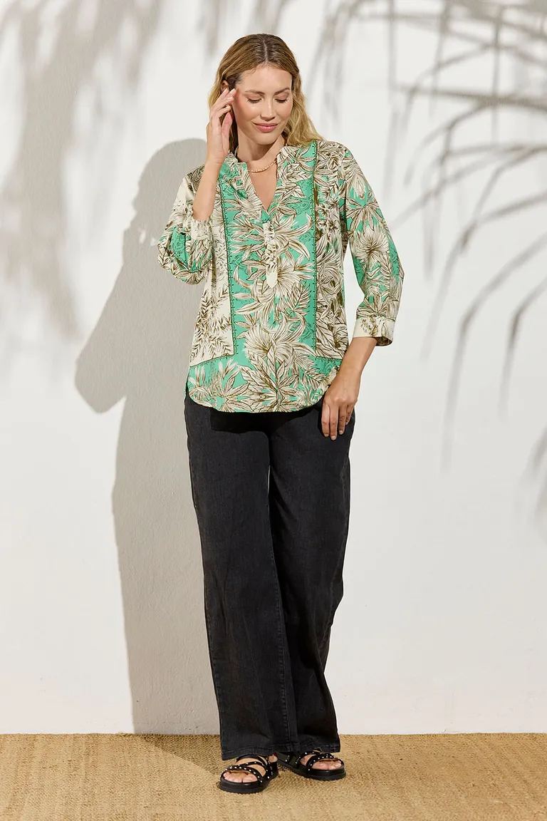 Blusa de manga 3/4 con estampado floral y cuello estilo mao de Indiastyle en Blusas para argentina