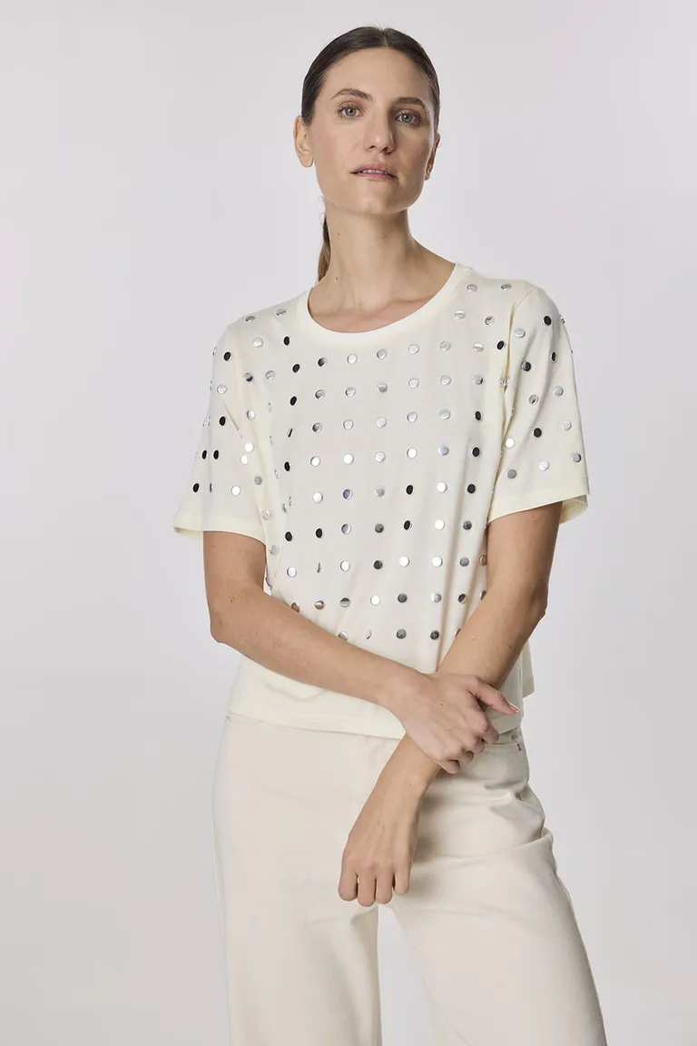 Remera de corte regular con detalles de tachas, confeccionada en suave tejido de algodón de Portsaid en Remeras para argentina