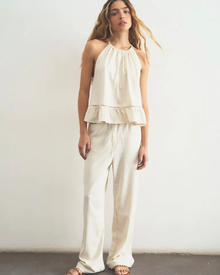 Pantalón de tiro medio en lino con cierre y bolsillos de Sky en Pantalones para argentina