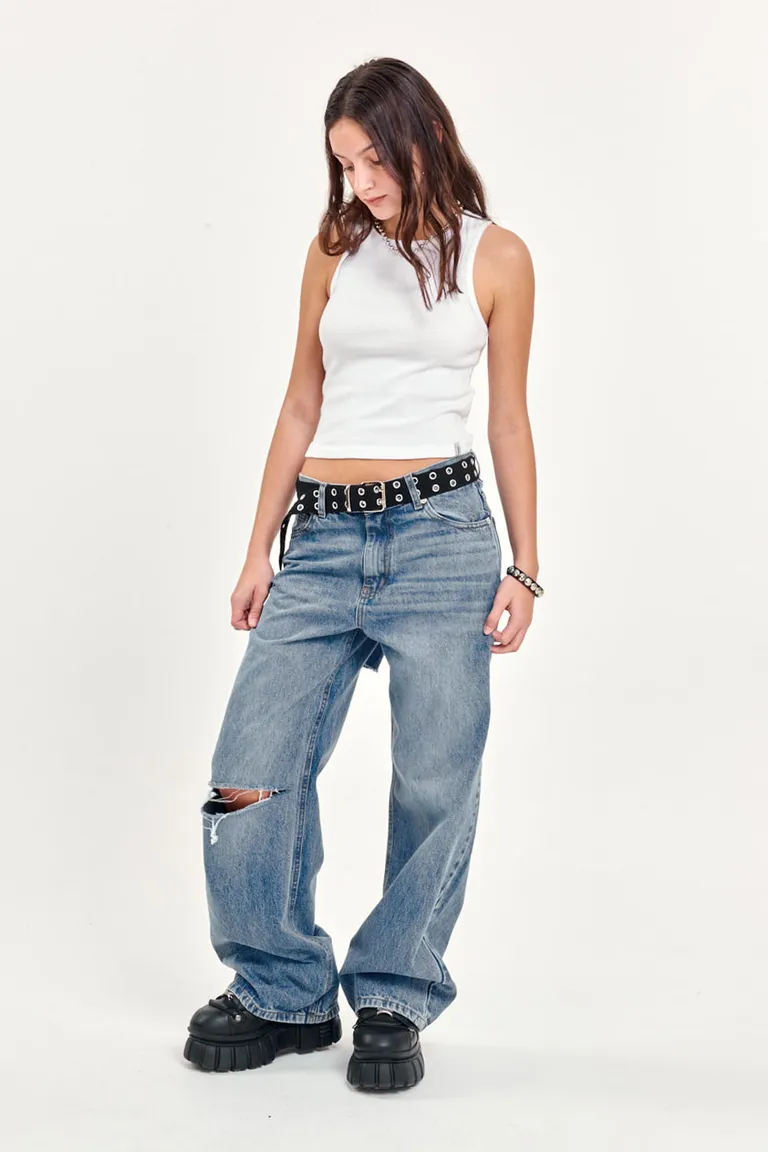 Pantalones de pierna ancha con detalles artesanales y rotura frontal de 47 Street en Pantalones para argentina