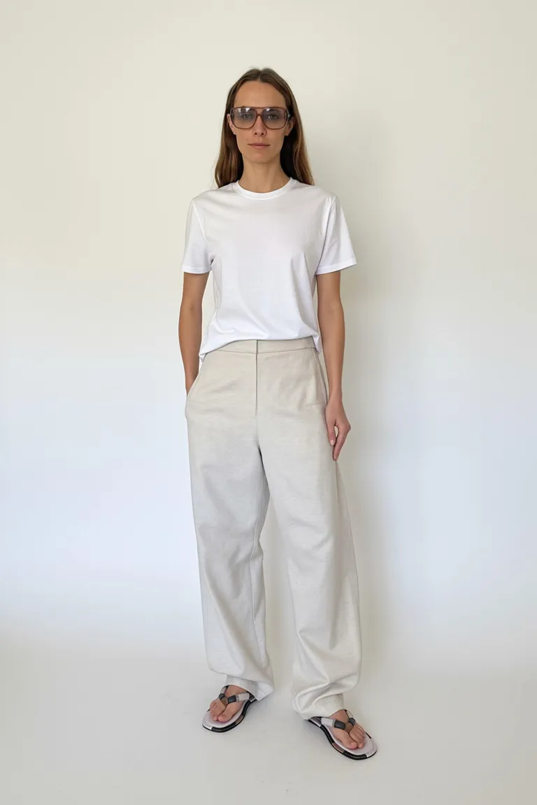 Pantalón beige de línea recta y cintura elástica para mujer de Maria Cher en Pantalones para argentina