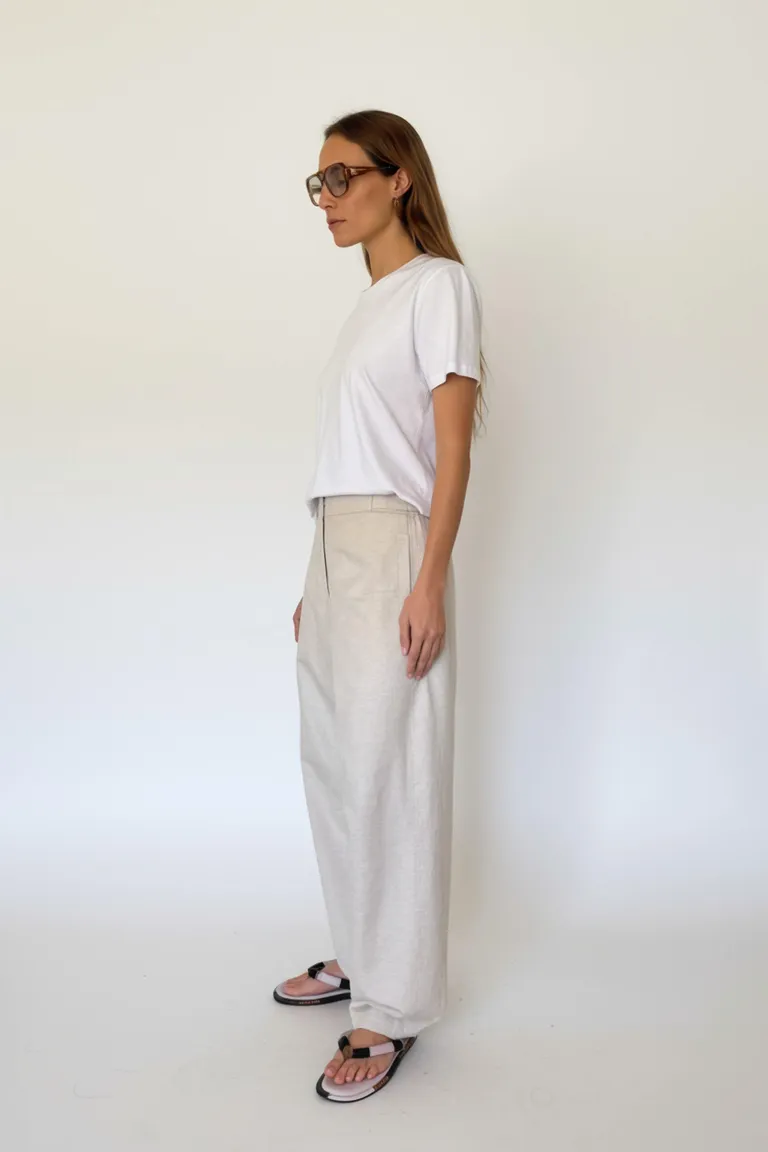 Pantalón beige de línea recta y cintura elástica para mujer de Maria Cher en Pantalones para argentina