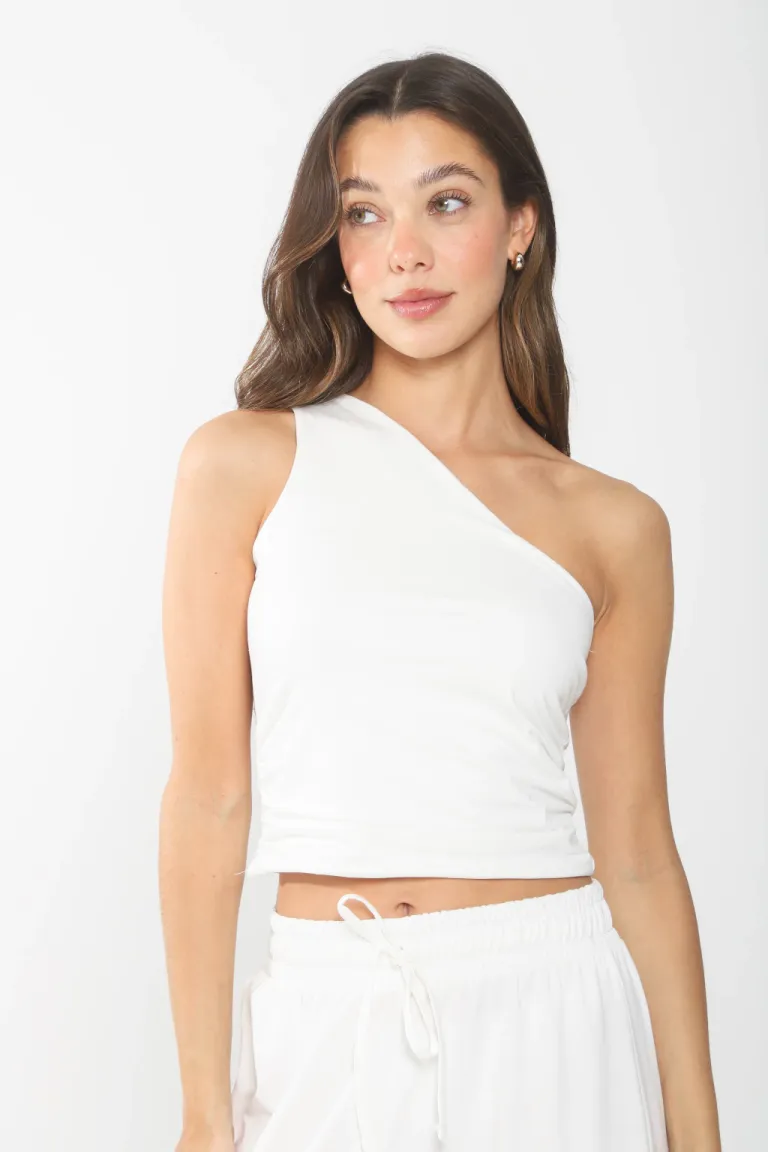 Top de algodón de un solo hombro con pinzas a un lado para un ajuste estilizado de Belle en Tops para argentina