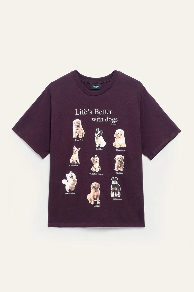 Remerón amplio de cuello redondo con estampa central de razas de perros de 47 Street en Remeras para argentina