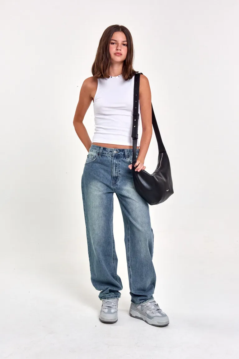 Pantalones vaqueros rectos de denim celeste con detalles rotos y lavado desgastado de 47 Street en Pantalones para argentina