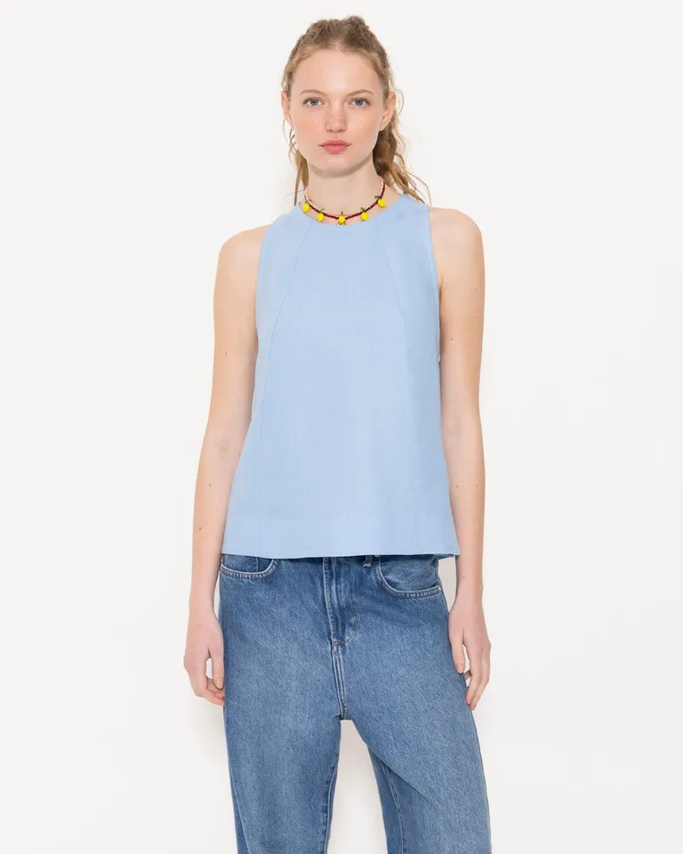 Top de Lino con Escote Halter y Aberturas Laterales de Jazmin Chebar en Tops para argentina