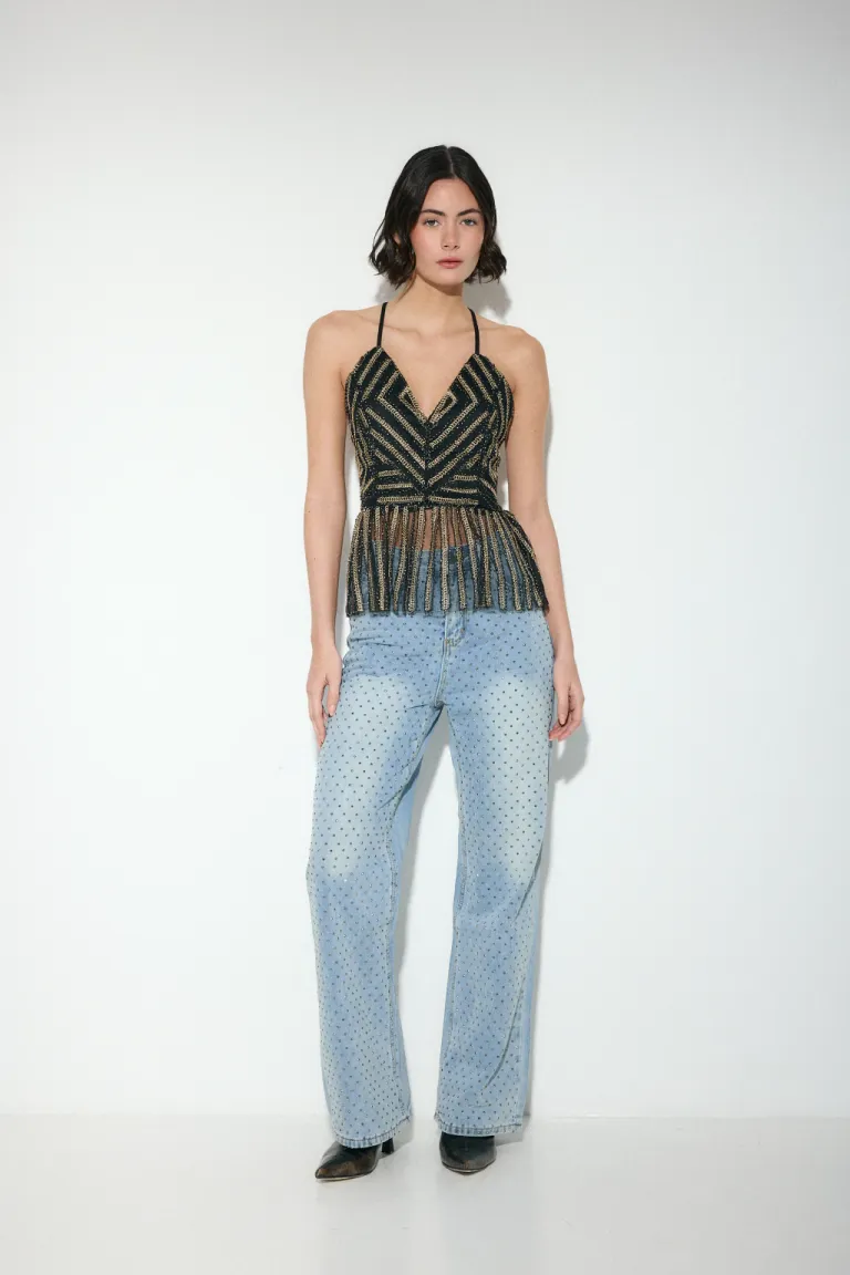 Jeans rectos con strass para mujer, diseño llamativo y moderno de Audaz en Pantalones para argentina