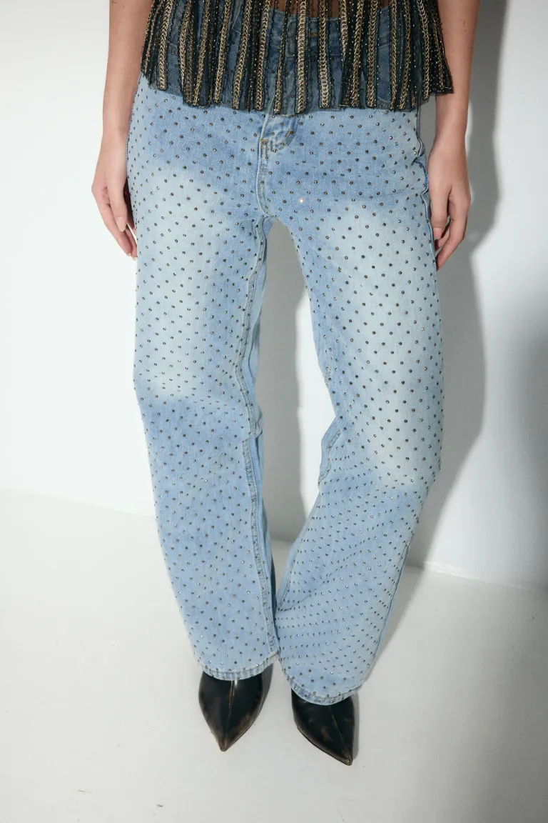 Jeans rectos con strass para mujer, diseño llamativo y moderno de Audaz en Pantalones para argentina