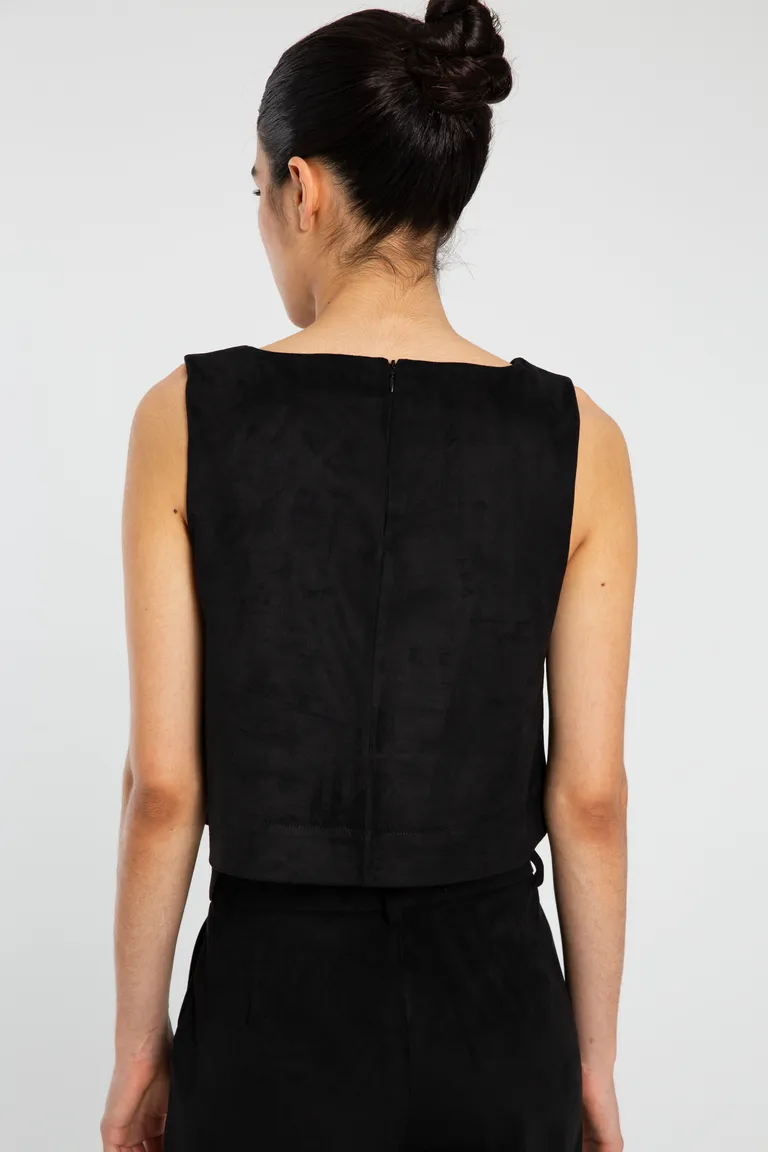 Top musculosa de gamuza negra con escote redondo y cierre en espalda de Naíma en Tops para argentina