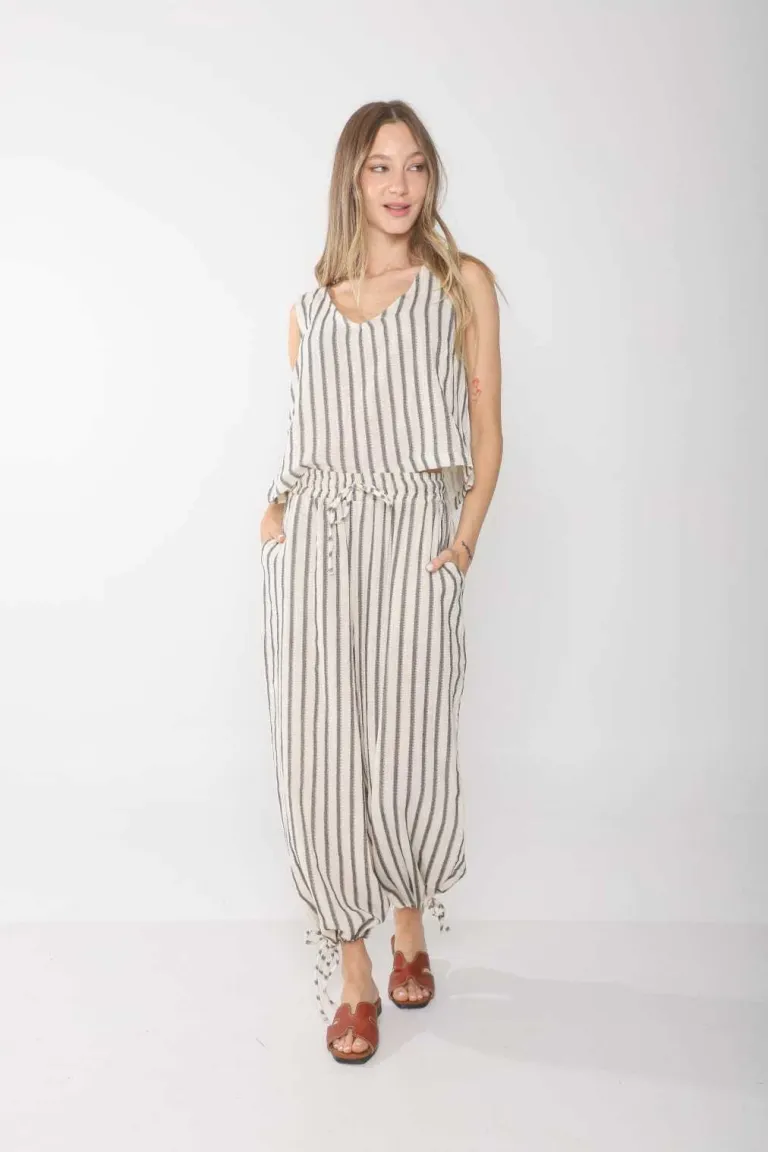 Pantalón amplio de bambula rayada para mujer de Belle en Pantalones para argentina