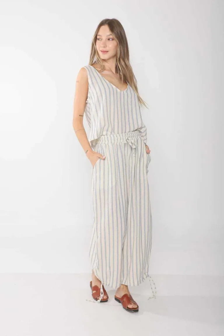 Pantalón amplio de bambula rayada para mujer de Belle en Pantalones para argentina