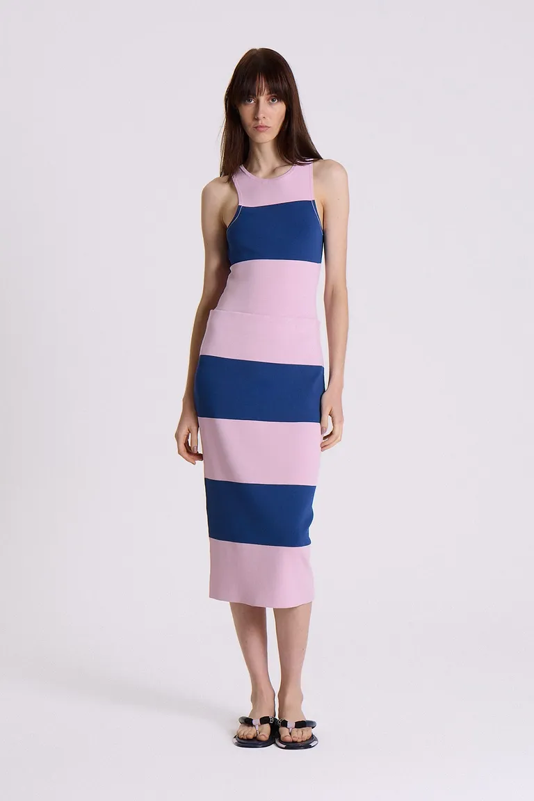 Falda midi de rayas en tono rosa y azul con ajuste perfecto de Maria Cher en Faldas para argentina