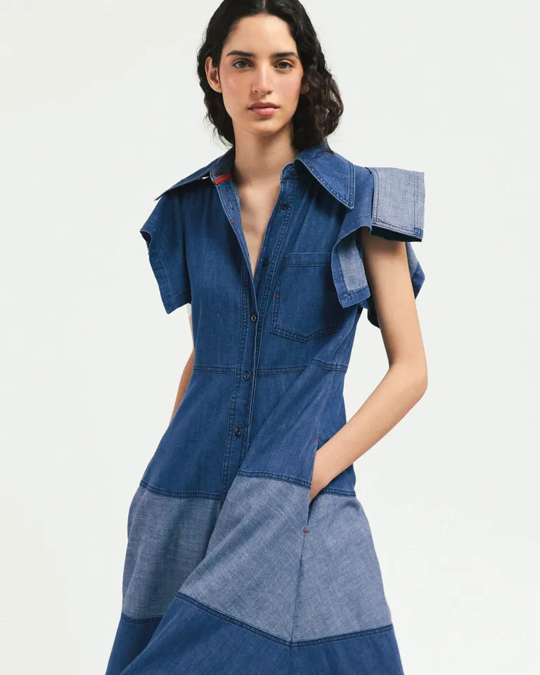 Vestido camisero de denim liviano con detalles en contraste de Jazmin Chebar en Vestidos para argentina