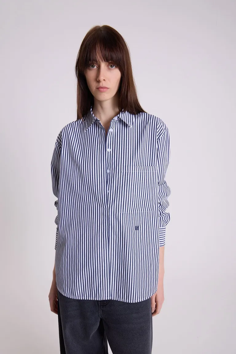 Camisa de rayas azules y blancas para mujer con bolsillo y botones de Maria Cher en Camisas para argentina