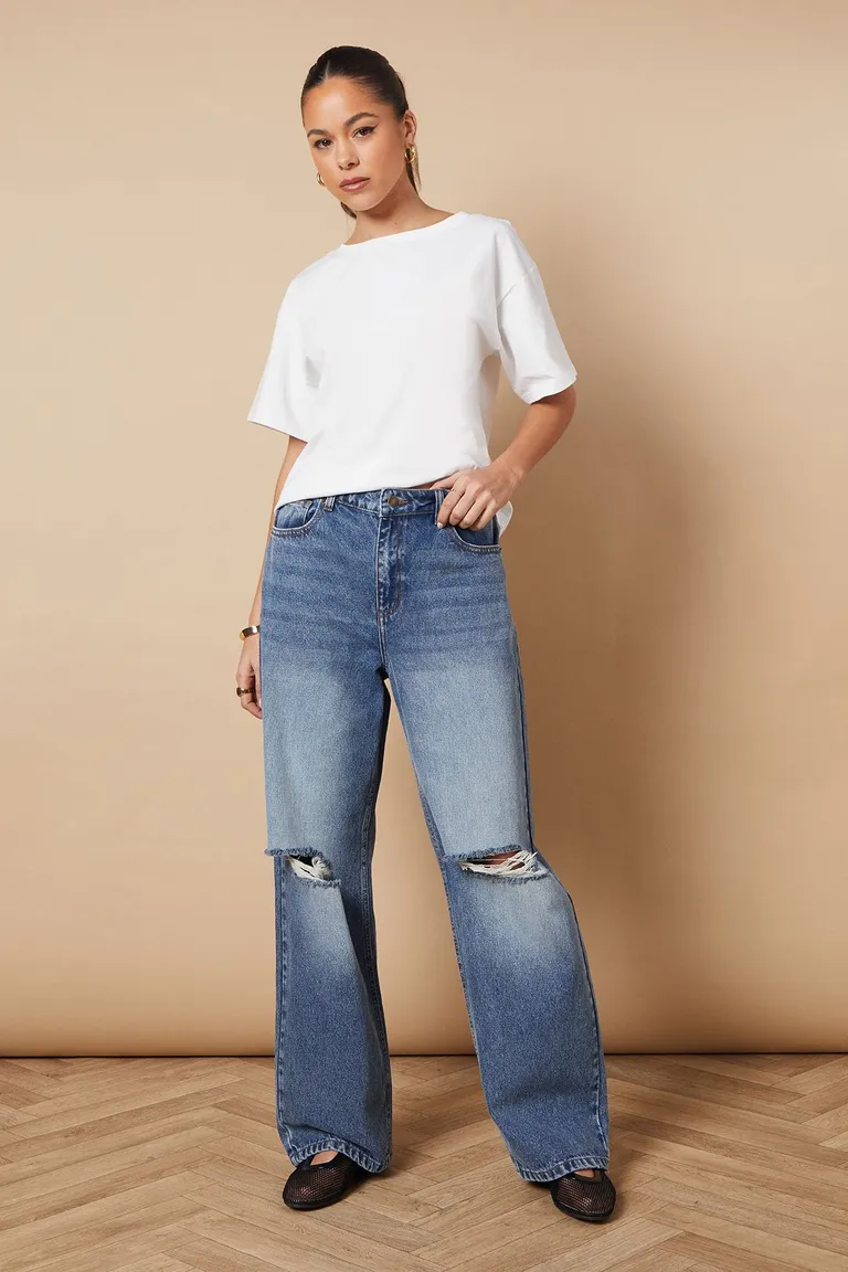 Jean Recto Denim Con Roturas de Oasis Pantalones Vintage Blue