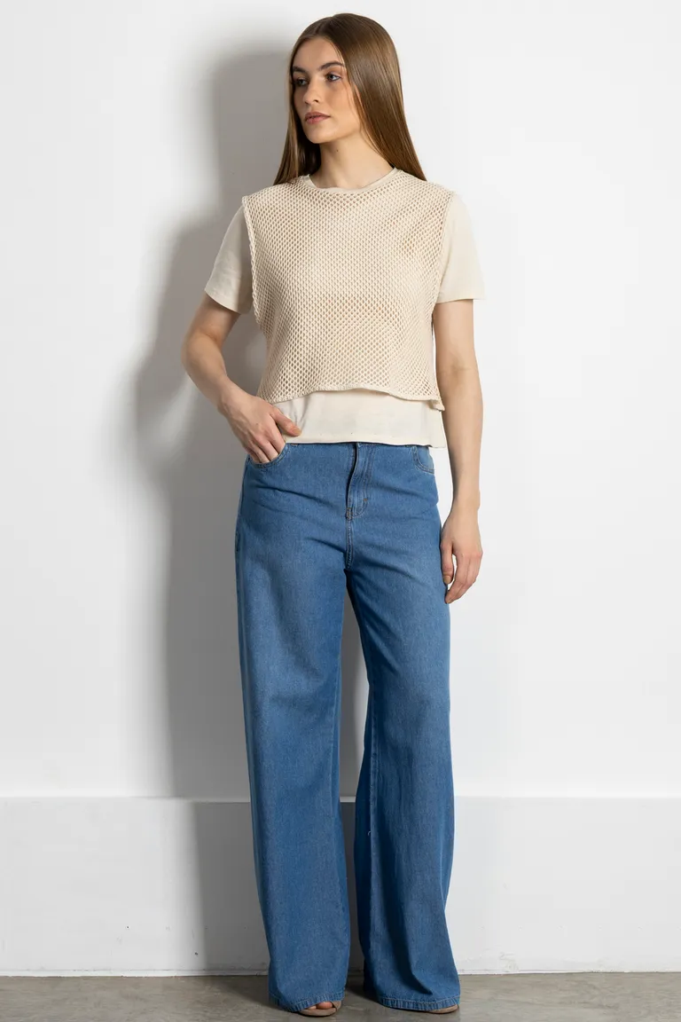 Pantalones de pierna ancha en azul para mujer - Jean natacha de Kill en Pantalones para argentina