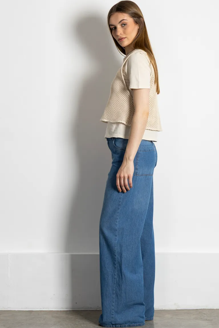 Pantalones de pierna ancha en azul para mujer - Jean natacha de Kill en Pantalones para argentina