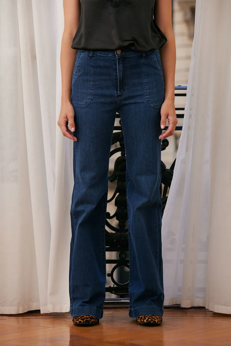 Pantalones de tiro alto en azul oscuro con pierna oxford y bolsillos delantera y traseros de Indiastyle en Pantalones para argentina