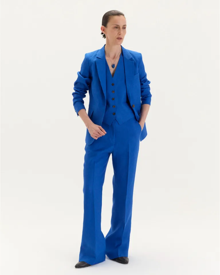 Pantalón sastre recto de lino con tiro medio y pierna ancha de Blue Sheep en Pantalones para argentina