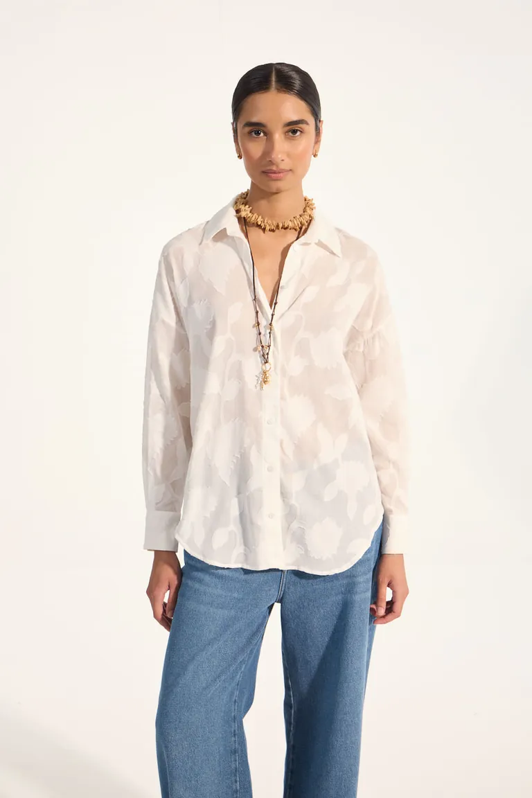 Camisa de algodón holgada con diseño de rayas y jacquard para mujeres de Portsaid en Camisas para argentina