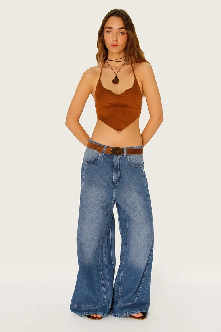 Pantalón de denim azul con diseño único y recortes en la pierna de Sofia Sarkany en Pantalones para argentina